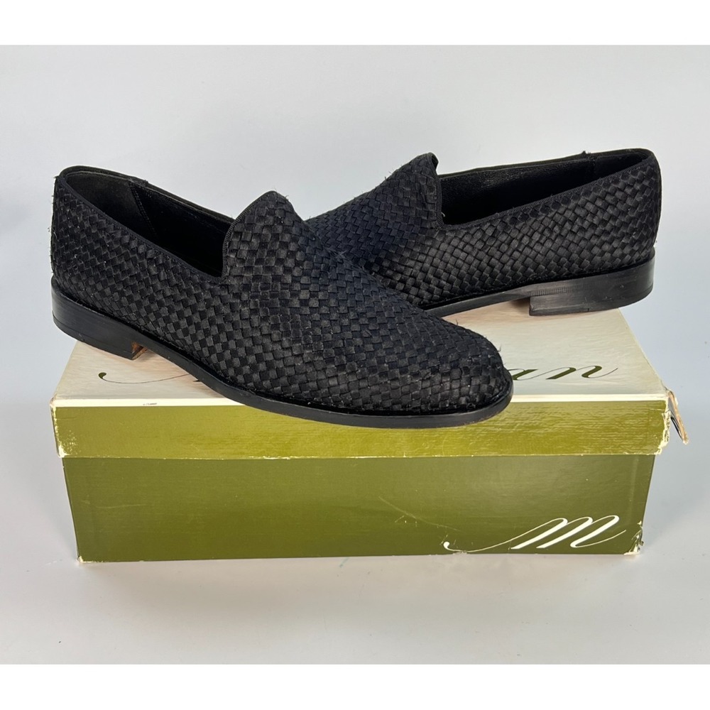 MEZLAN "Casino" Black Woven Silk Loafers Slip-On Men's 8.5 M Spain w/ Box Rare